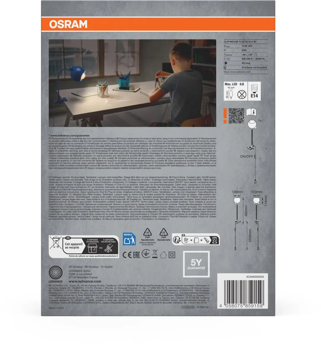 Osram Klemspot E14 Wit - Blauw Staal