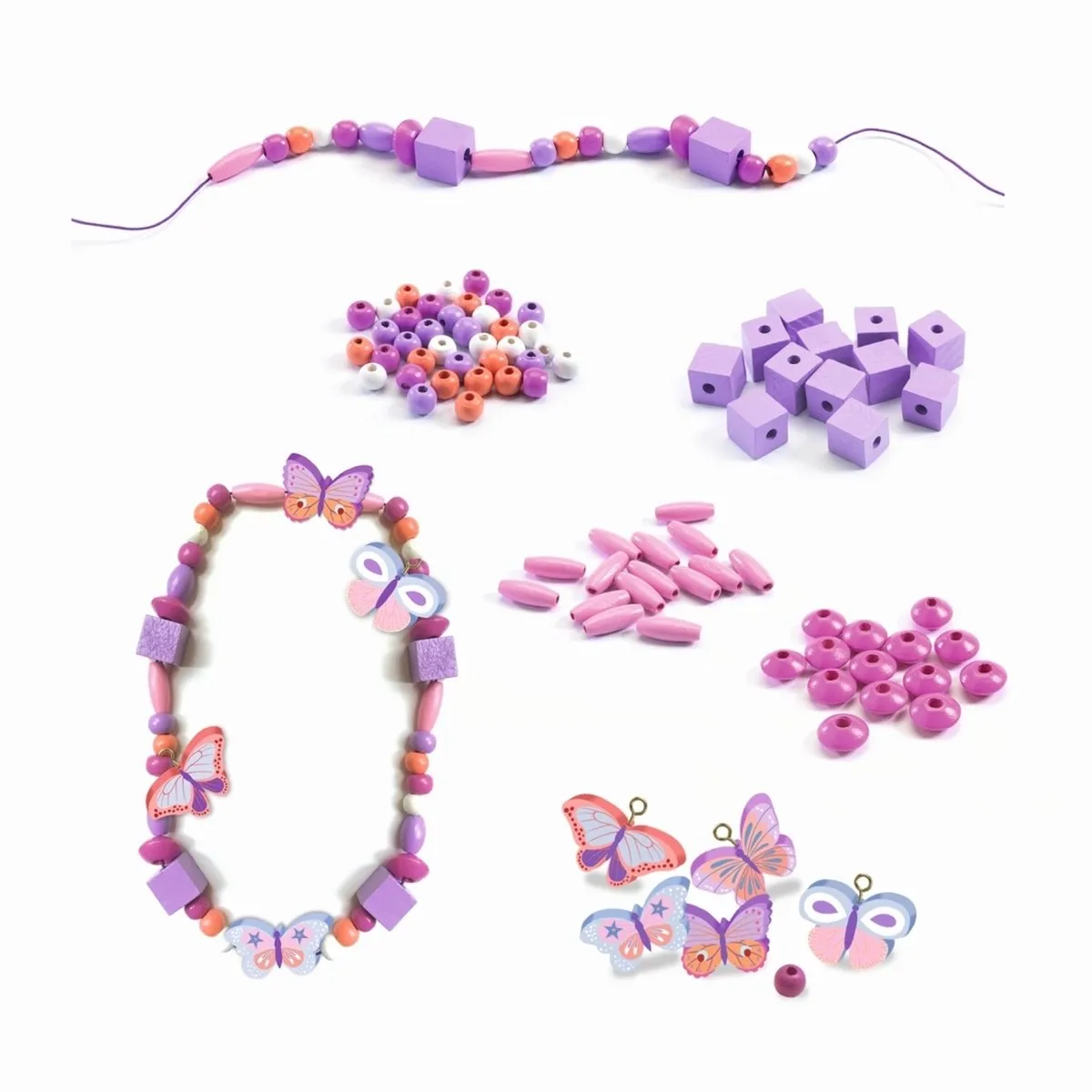 Djeco Houten Kralenset Vlinders 450 Stuks - Multicolor
