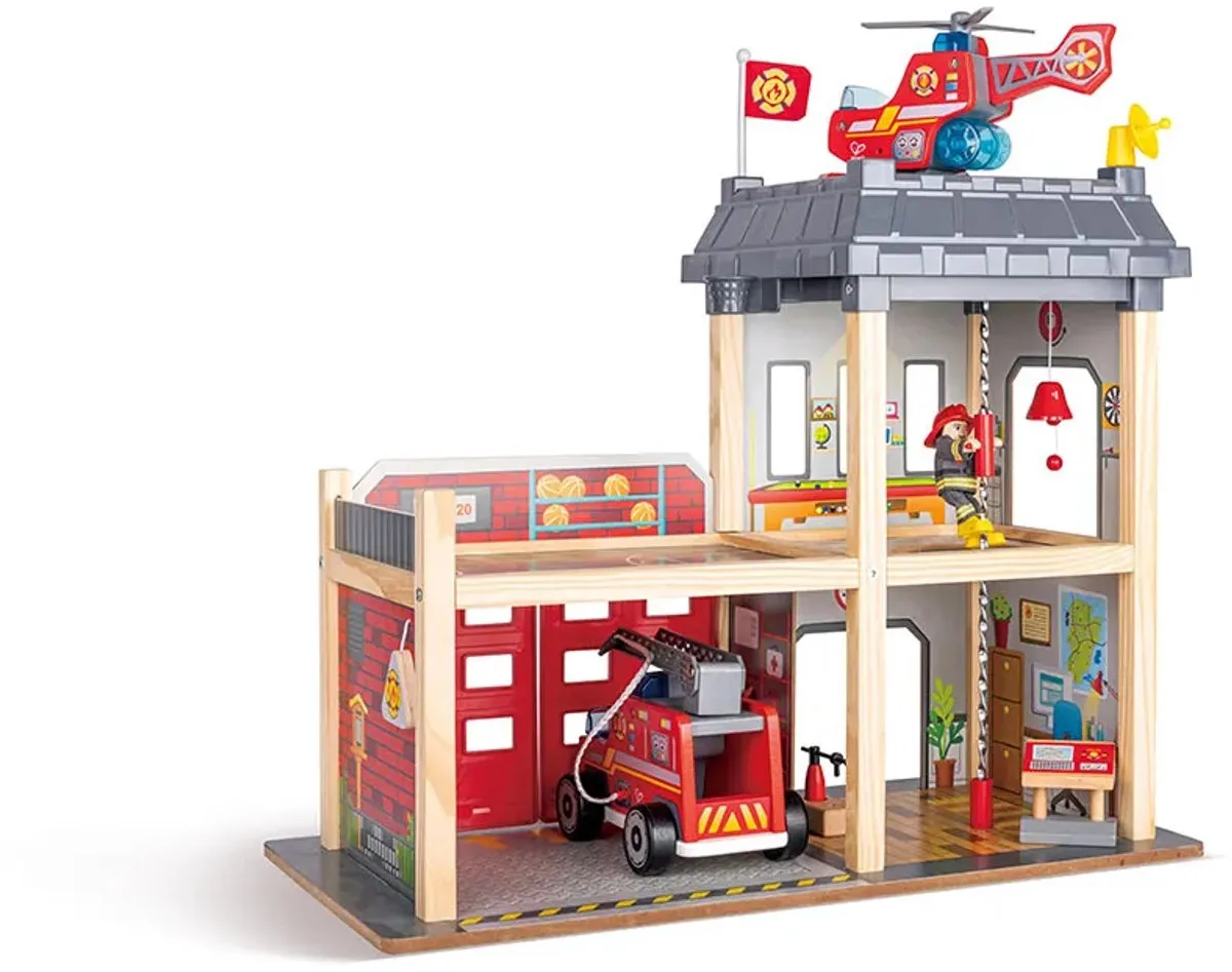 Hape Houten Brandweerkazerne E3023 - Veelkleurig