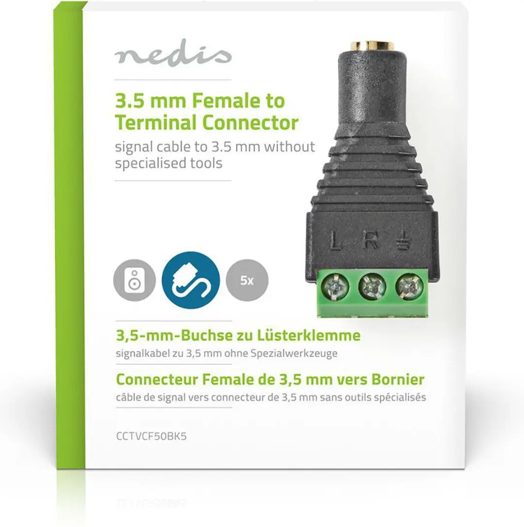 Nedis CCTV-Security Connector 3,5mm Jack - 3-Voudig Aansluitblok - Groen/Zwart