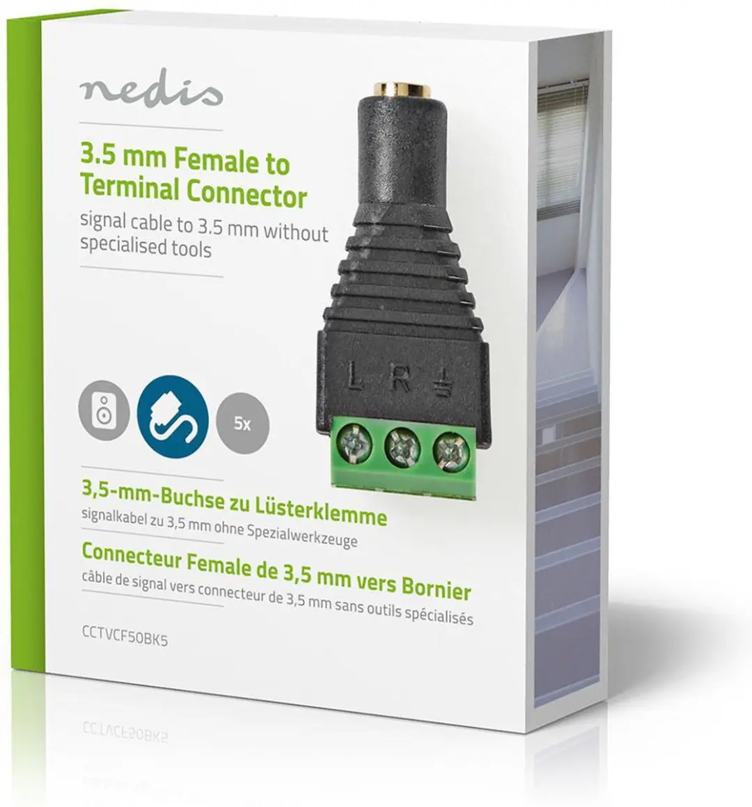 Nedis CCTV-Security Connector 3,5mm Jack - 3-Voudig Aansluitblok - Groen/Zwart - afbeelding 6 van 6