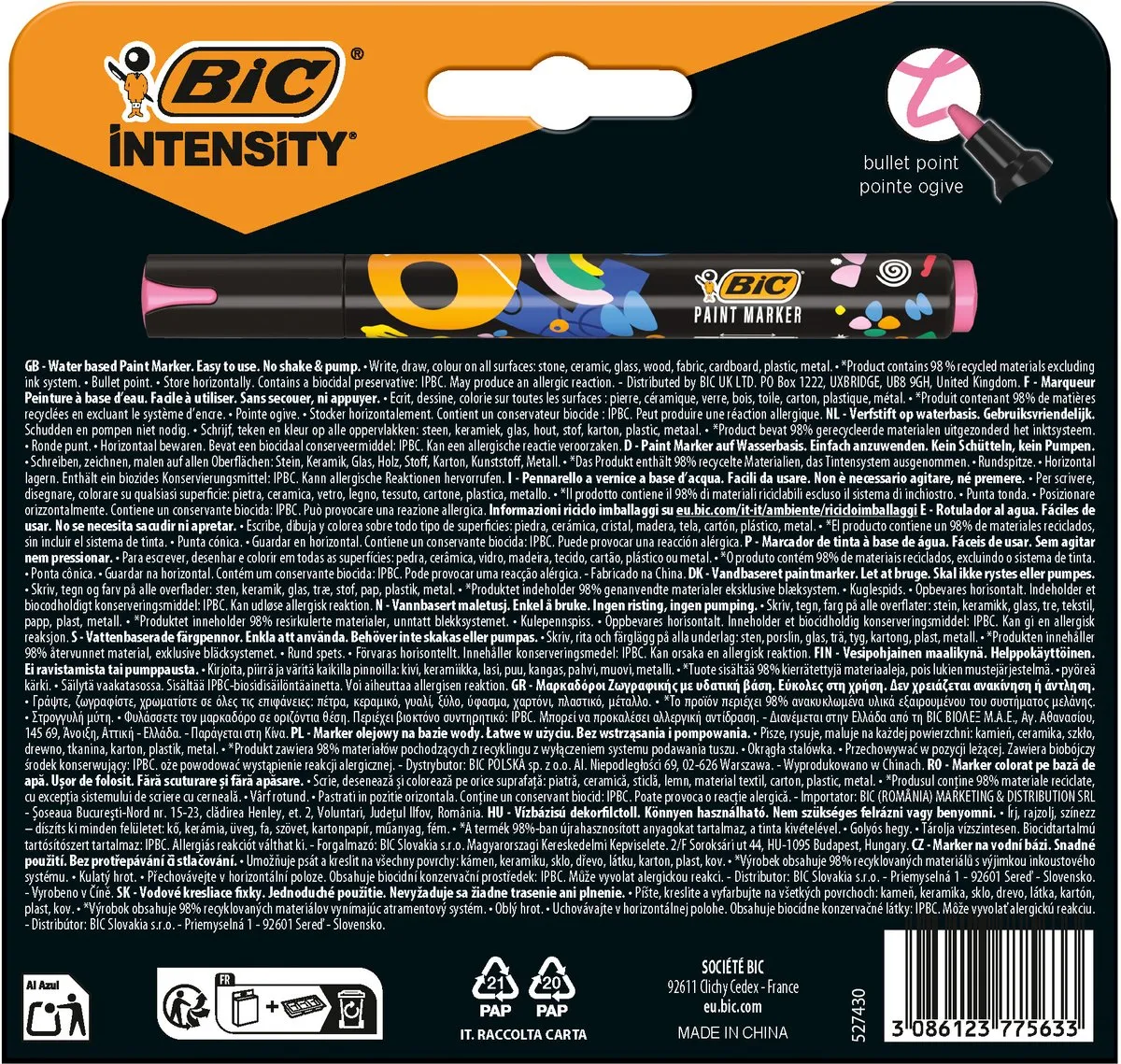 BIC Intensity Paint Markers - Verfstiften - Stiften voor Volwassenen - Diverse Kleuren - Watervaste Marker met Medium Pun - 8 stuks