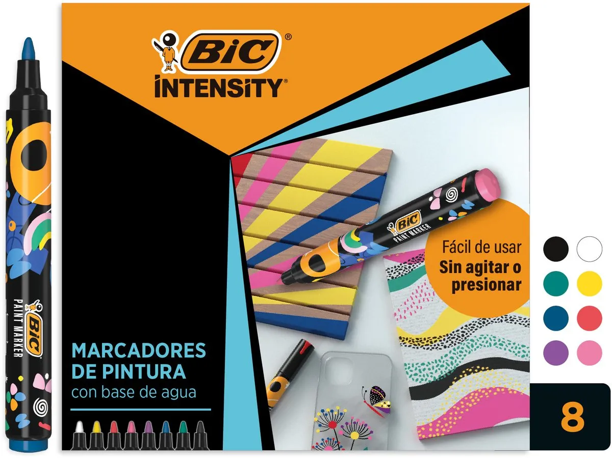 BIC Intensity Paint Markers - Verfstiften - Stiften voor Volwassenen - Diverse Kleuren - Watervaste Marker met Medium Pun - 8 stuks