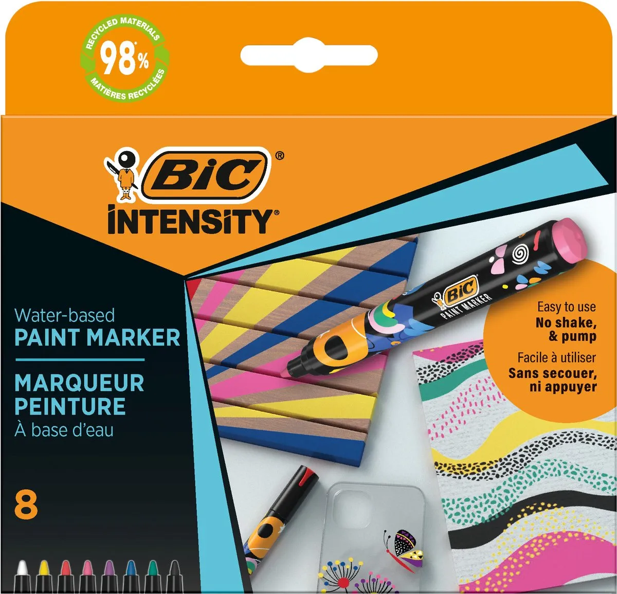 BIC Intensity Paint Markers - Verfstiften - Stiften voor Volwassenen - Diverse Kleuren - Watervaste Marker met Medium Pun - 8 stuks