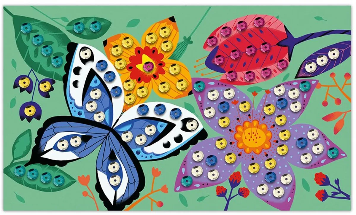 Janod Mooie Tuin Stickerset - 3 Pailletten Knutselsets - Multikleur