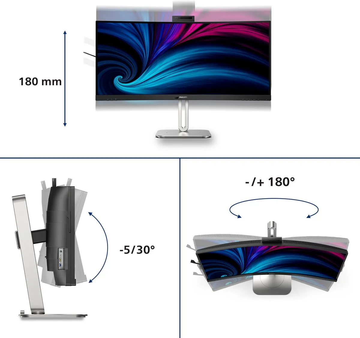 Philips 6000 Series 34B2U6603CH Curved Ultrawide Monitor - 34" - Thunderbolt 4 - USB-C 100W