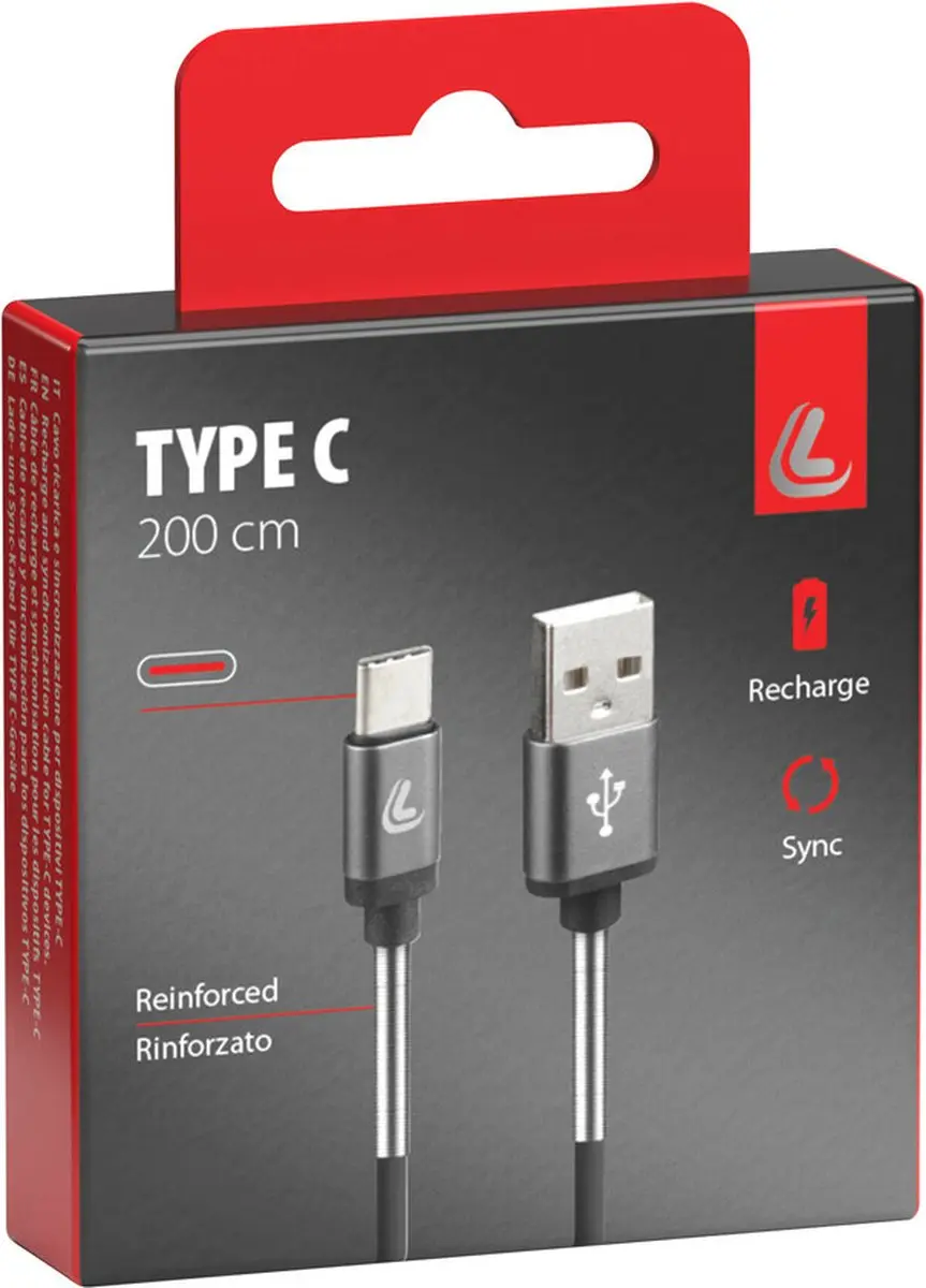 Lampa USB naar USB-C Kabel 200cm - Zwart - afbeelding 2 van 3