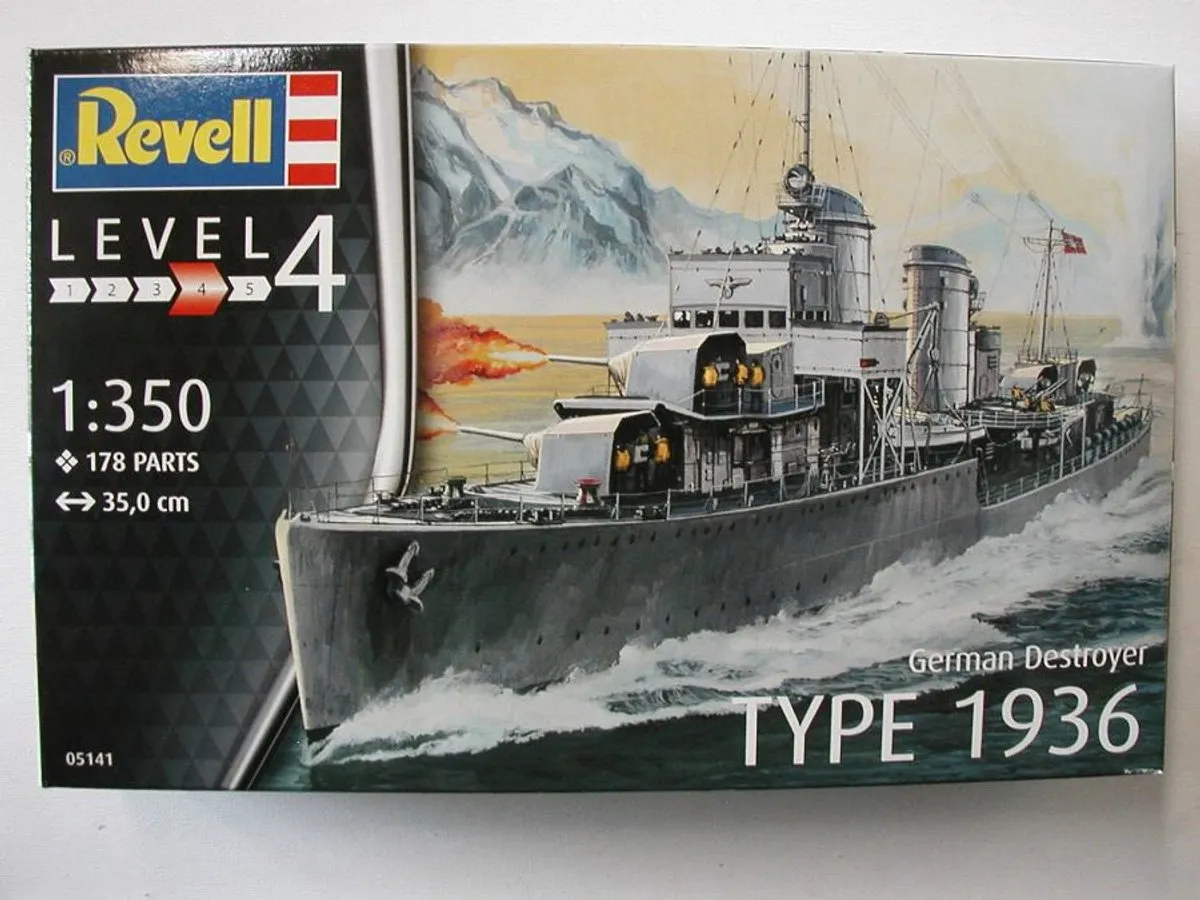 Revell German Destroyer Type 1936 Modelbouwpakket 178 Onderdelen - Grijs/Rood