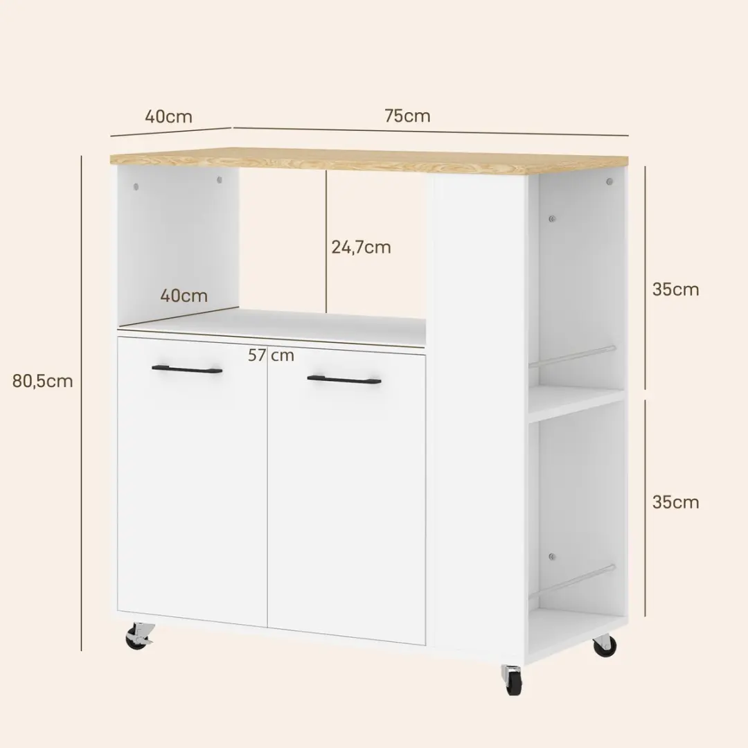 Homcom Keukenwagen 75x40x80,5cm - Wit