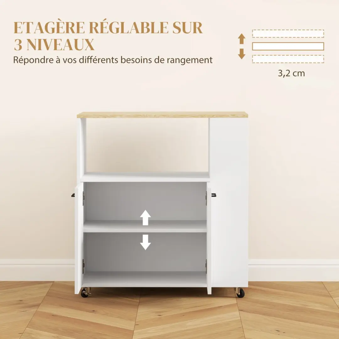 Homcom Keukenwagen 75x40x80,5cm - Wit