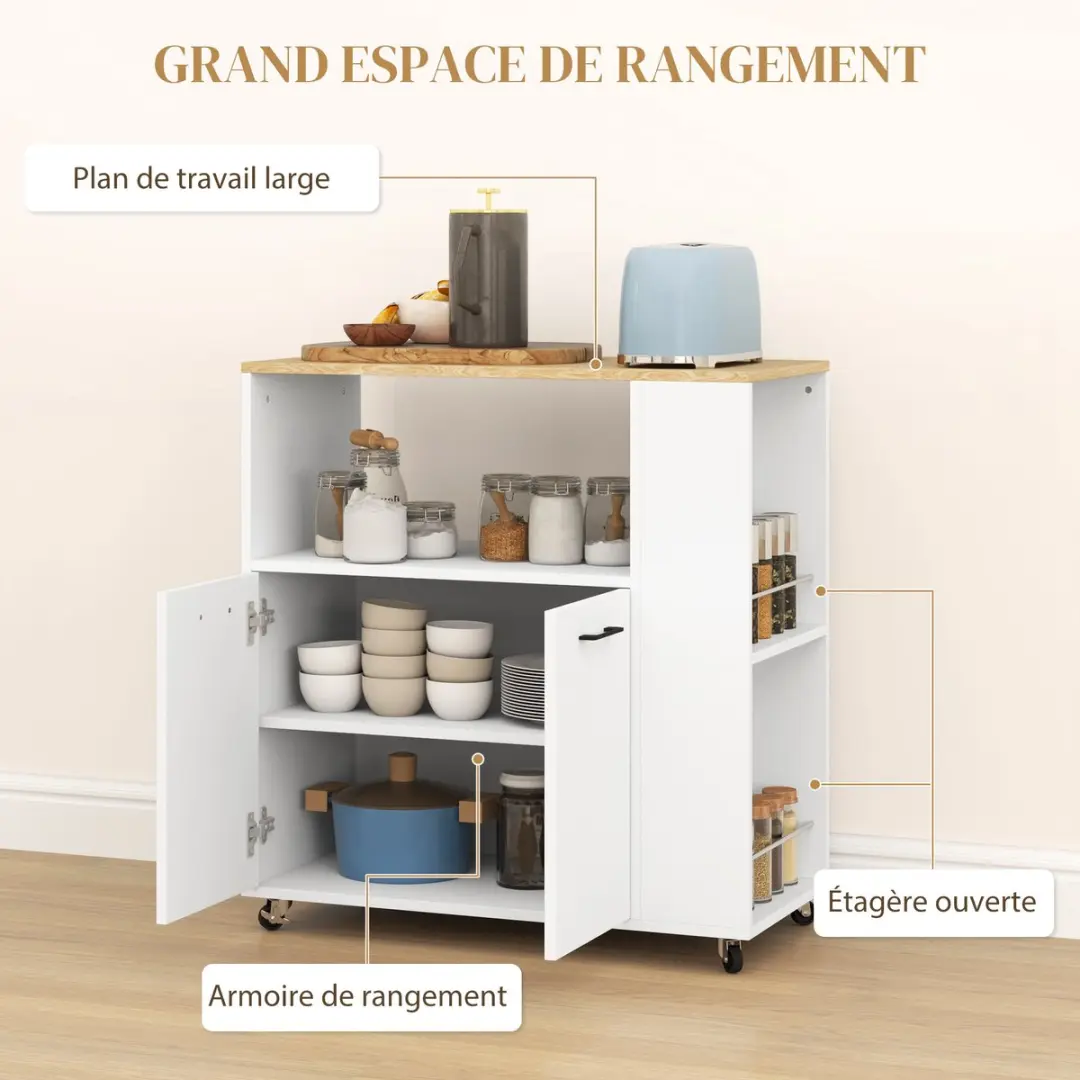 Homcom Keukenwagen 75x40x80,5cm - Wit - afbeelding 6 van 6