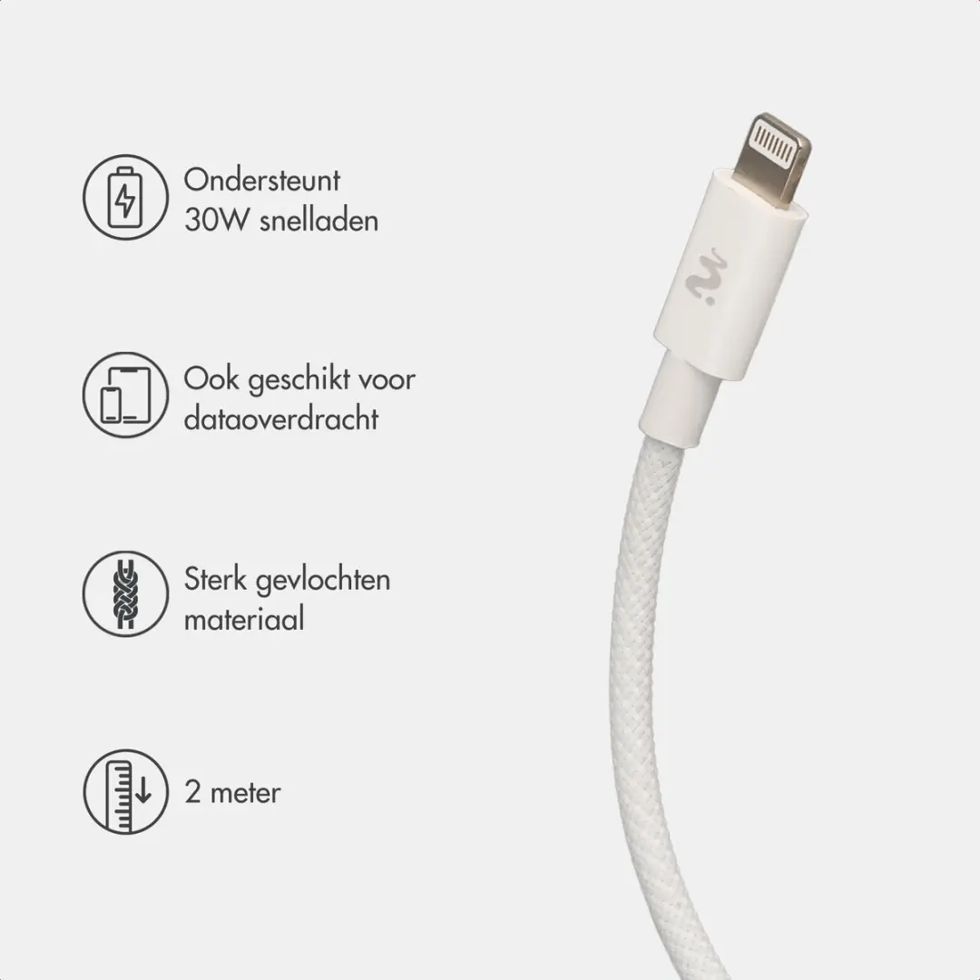Imoshion Braided USB-C naar Lightning Kabel 30W 1m - Wit