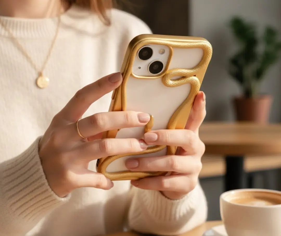 NUVEX iPhone 15 Plus Slang Design Hoesje - Goudkleurig