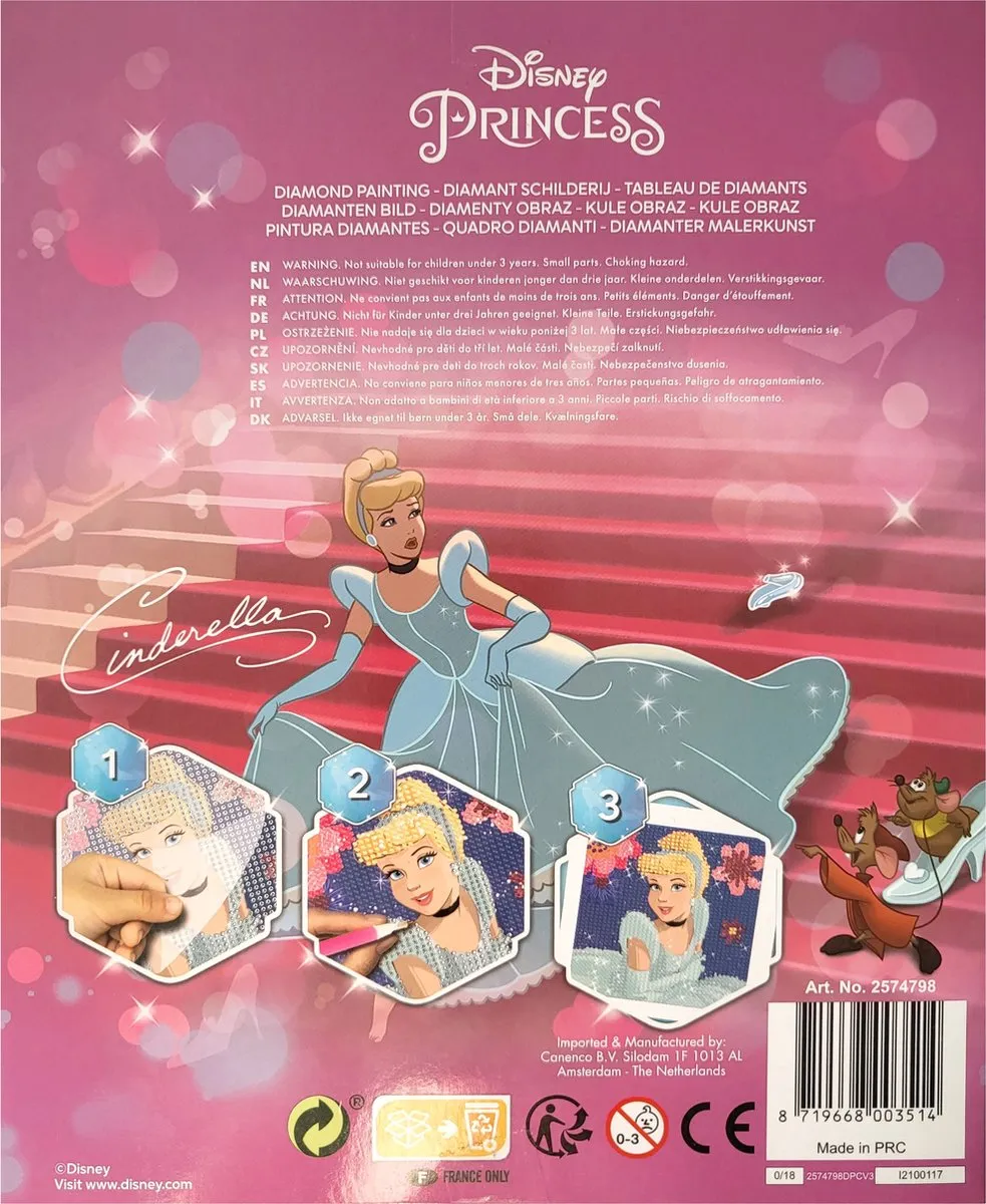 Disney Princess Diamond Painting Assepoester 16x16cm - Multicolor