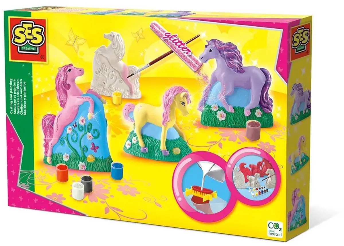 SES Creative Hobby Pink Gieten en Schilderen 3 Paarden - 3 Stuks
