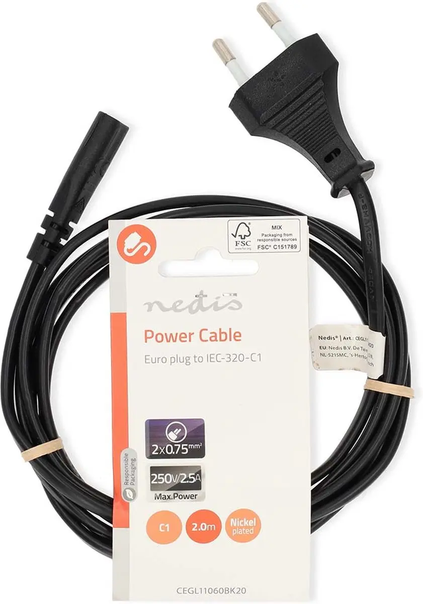 Nedis Stroomkabel CEGL11060BK20 - 2.00m - IEC-320-C1 - Zwart