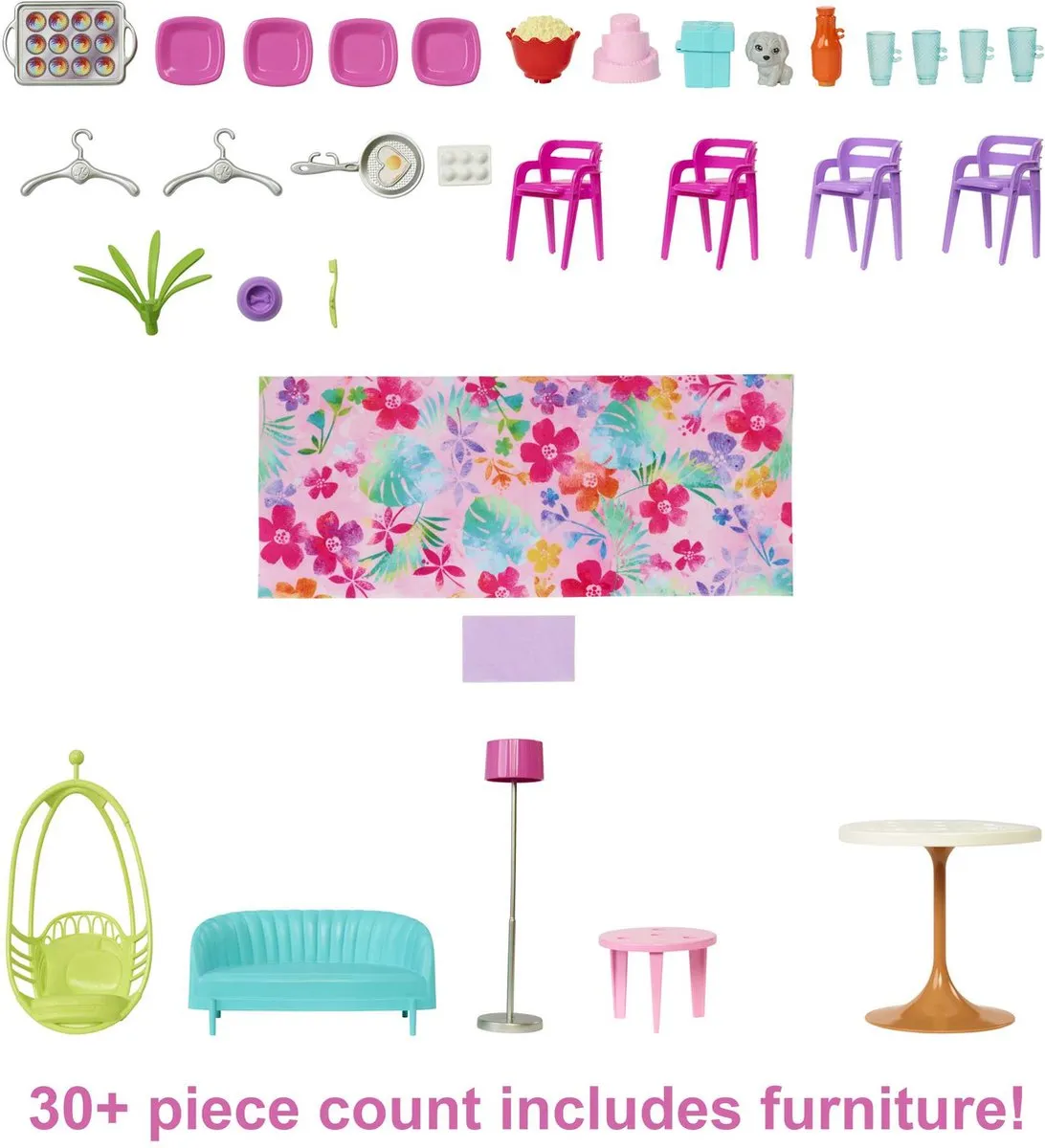 Barbie Malibu Huis Modepop - 2 verdiepingen - 30 Meubels 6 Poppen