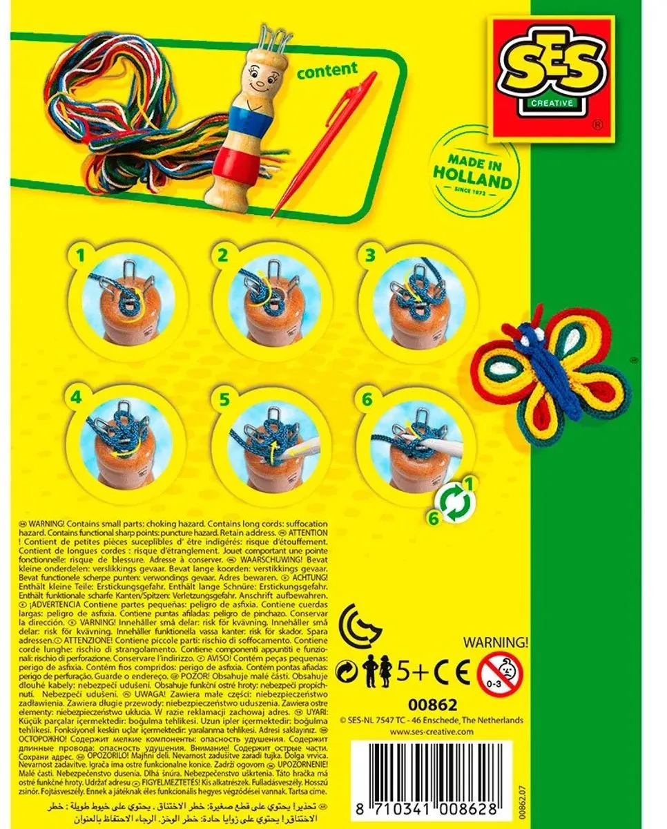 SES Creative Punniken Set - Houten popje met draden en pen