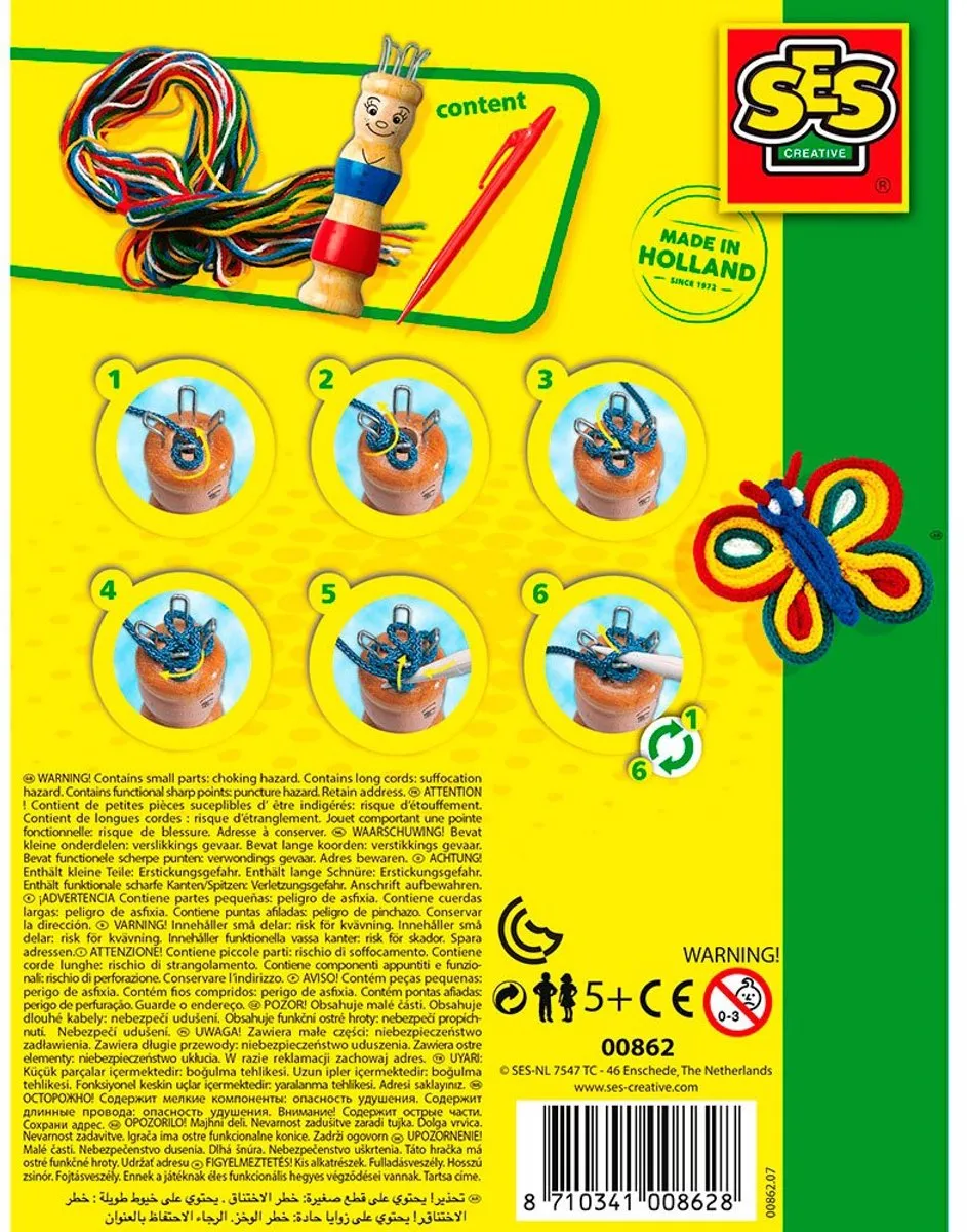 SES Creative Punniken Set - Houten popje met draden en pen