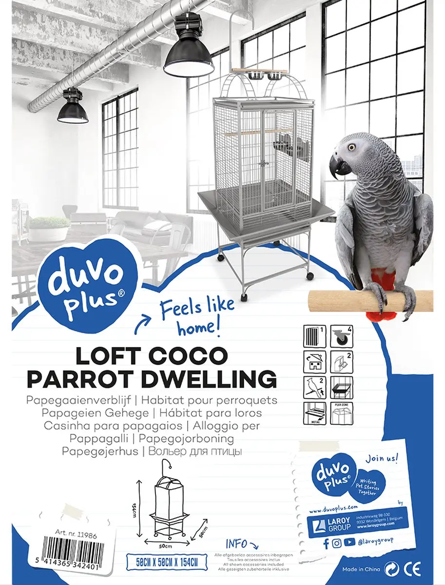 Duvo Coco Papegaaienkooi Staand - 1 Stuks - Grijs