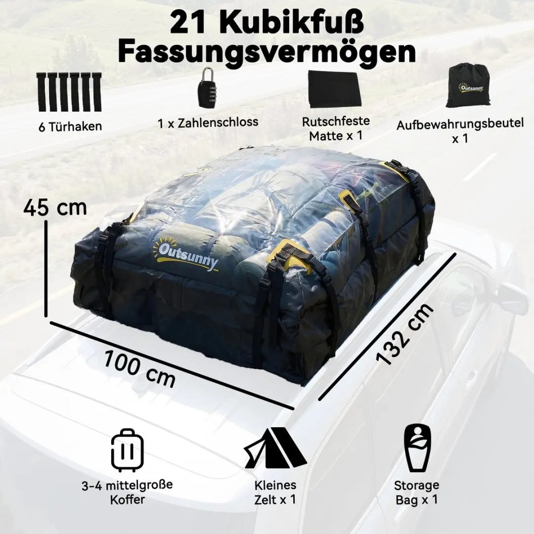 Outsunny Dakbagagedrager C20-109V00BK - 132L - Zwart/Geel - afbeelding 6 van 6