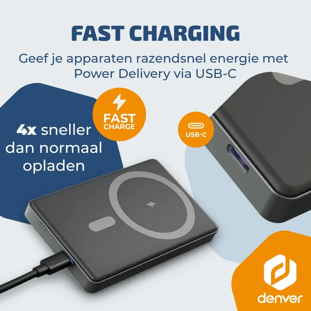 Denver PQCW10010 Powerbank 10.000mAh - 15W - Zwart