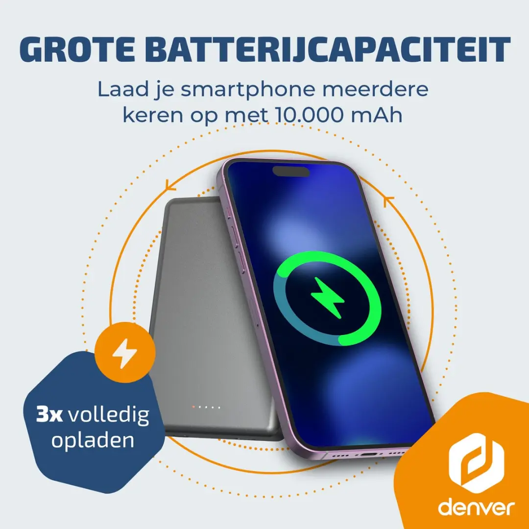 Denver PQCW10010 Powerbank 10.000mAh - 15W - Zwart
