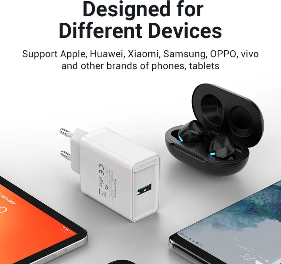 Vention FABW0-EU 1-Port USB-A Adapter 18W - Wit