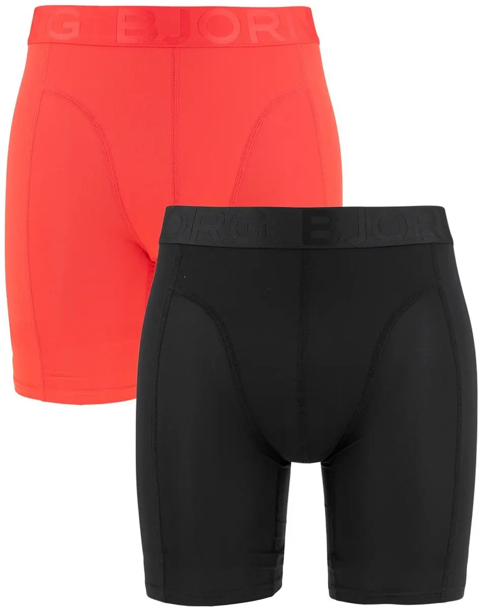 Björn Borg heren sports lightweight 2P microfiber long boxers zwart & rood