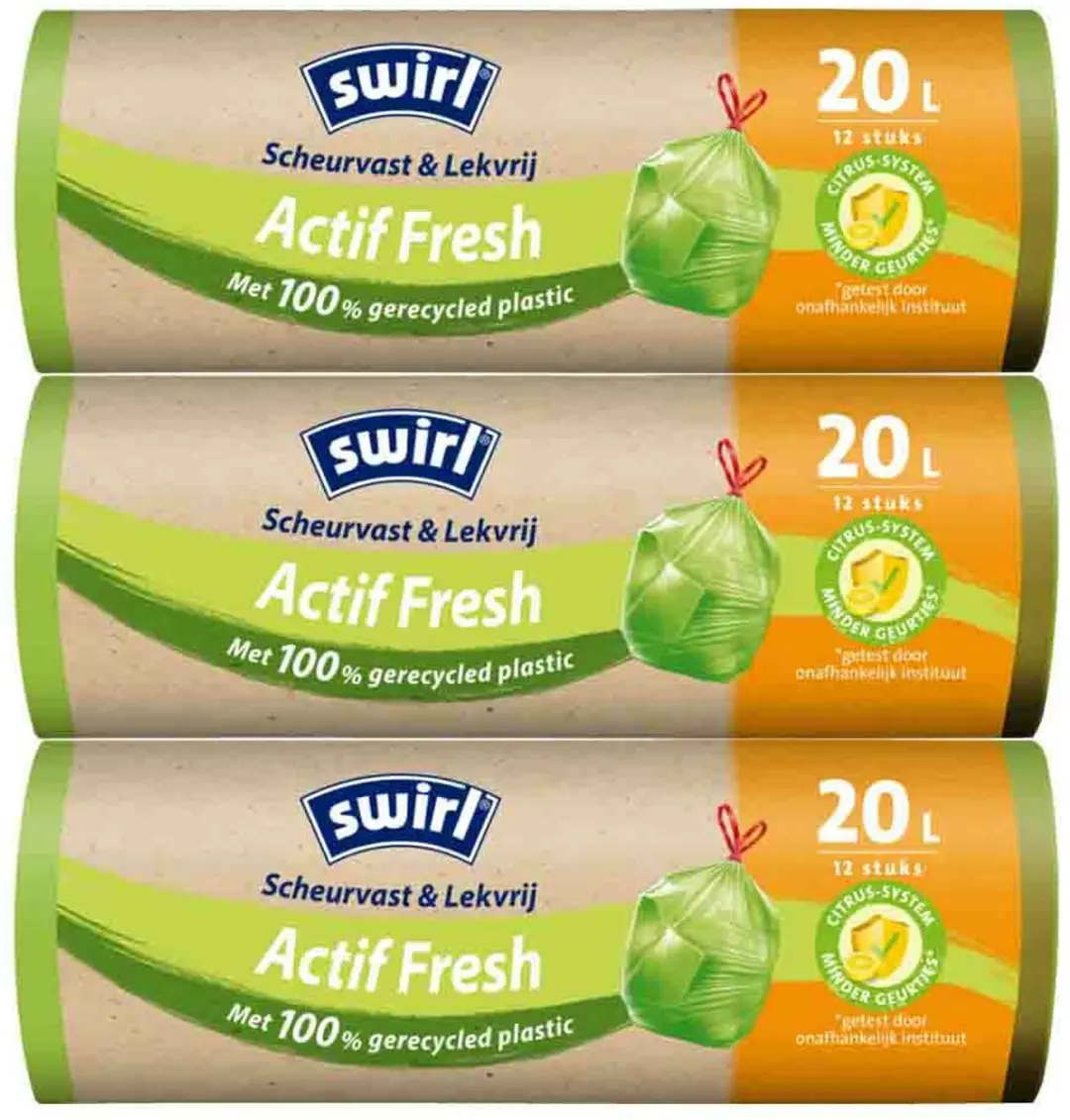 Swirl Vuilniszakken Actif Fresh 20L - 36 Stuks (3x12) Groen