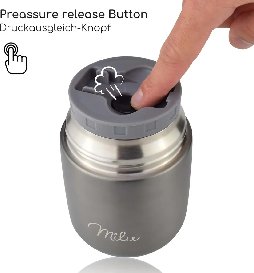 Milu Thermos Voedselcontainer 650ml - Grijs - afbeelding 3 van 6