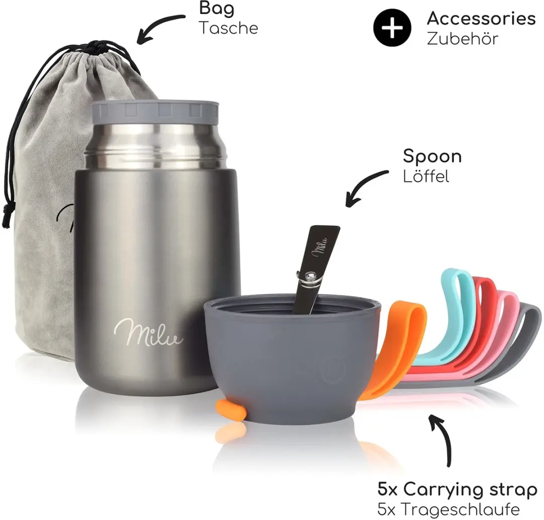 Milu Thermos Voedselcontainer 650ml - Grijs - afbeelding 4 van 6
