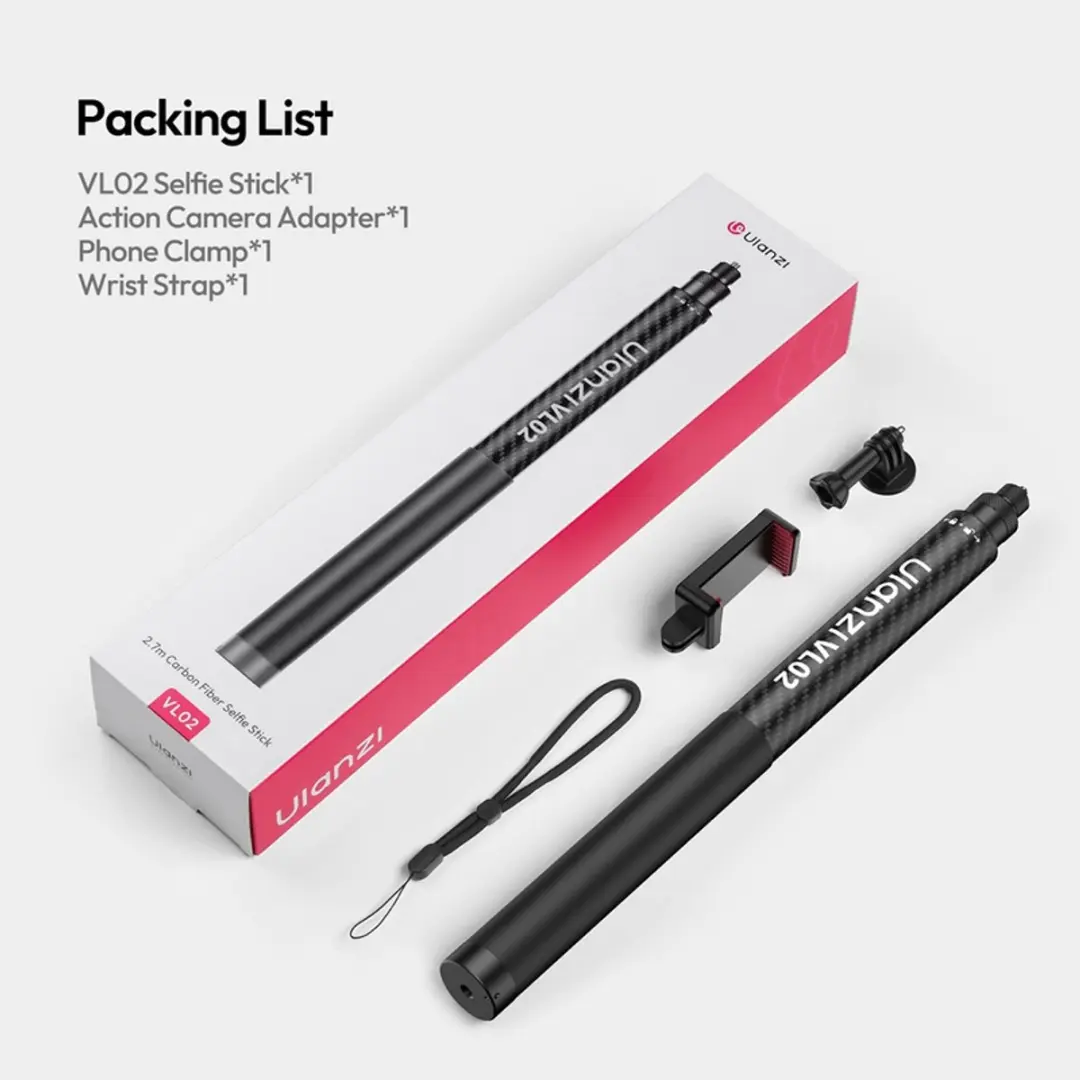 Ulanzi VL02 Selfiestick - Koolstofvezel - 2.7m - Zwart