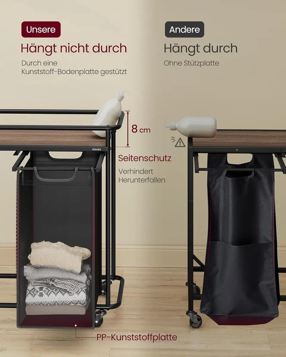Songmics Wasmand met wielen 3 vakken 150L