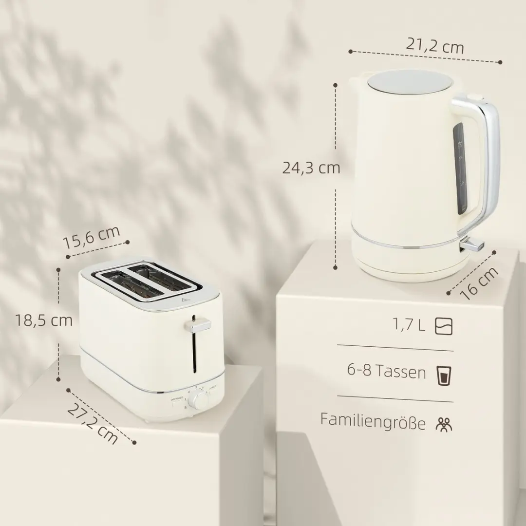 ECTEATOY Ontbijtset Waterkoker 1,7L Broodrooster 6 Standen - 2200W - Beige - afbeelding 6 van 6