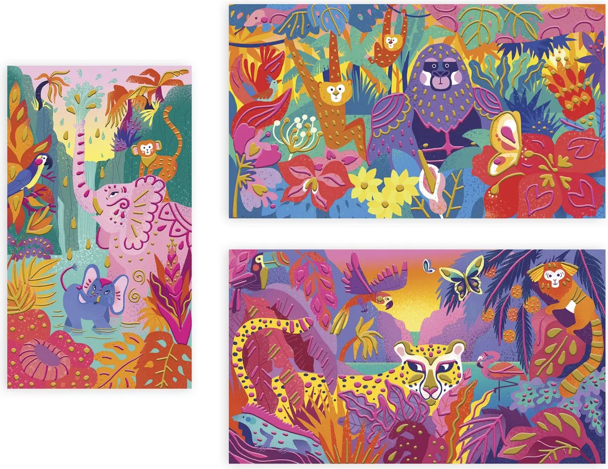 Janod 3D Schilderset Jungle - 3 Schilderijen - Multikleur