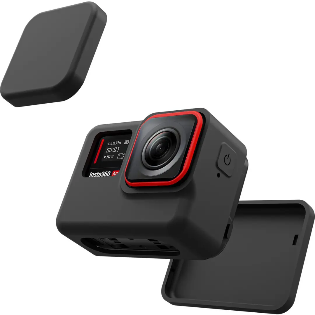 Telesin Beschermhoes Siliconen Insta360 Ace - Lensdop & Polsbandje - Zwart