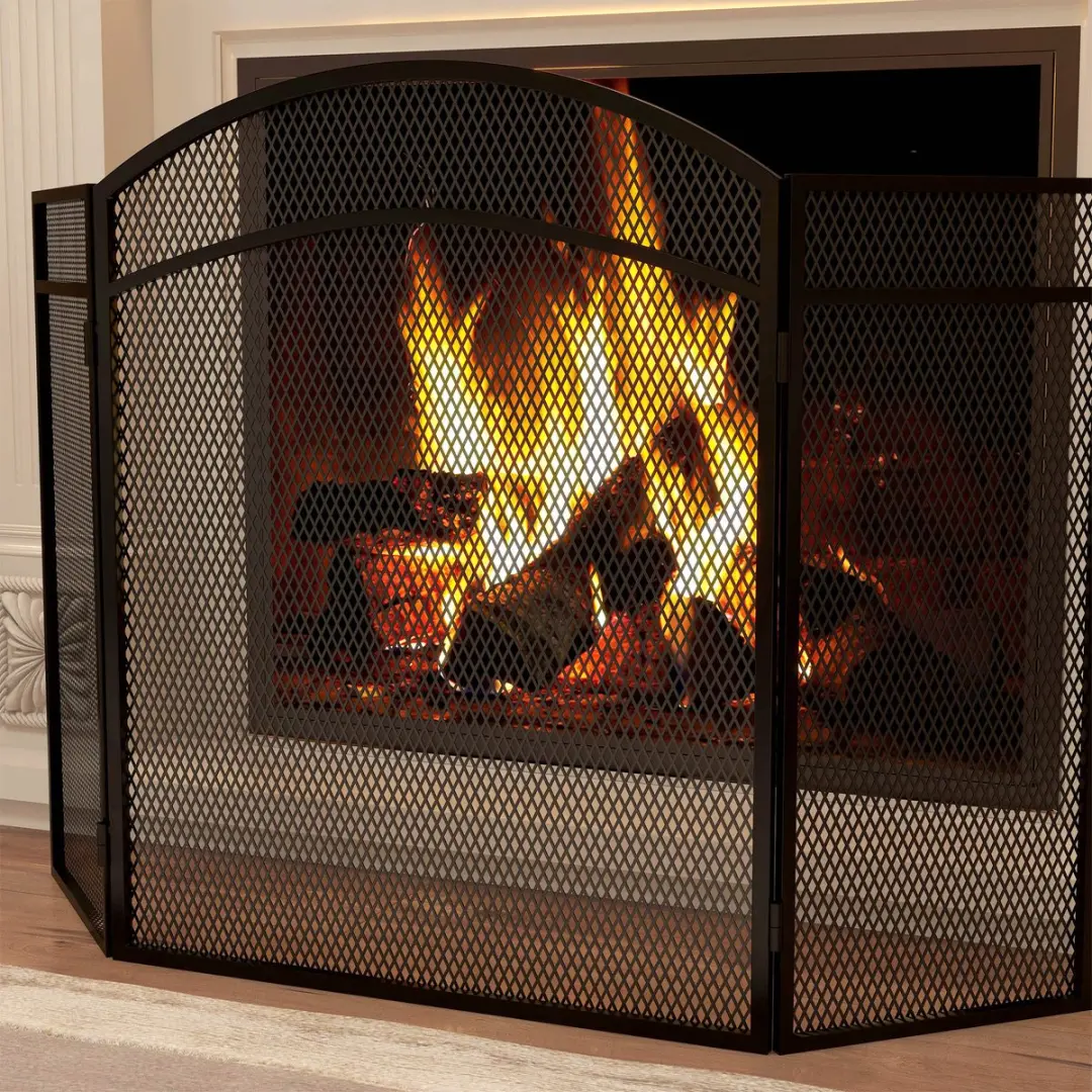 Homcom Kaminscherm 96x60cm - Metaal - Zwart