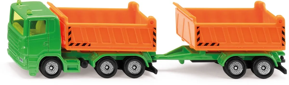 SIKU 1685 Vrachtwagen met Kantelbak en Kantelaanhanger - Groen/Oranje