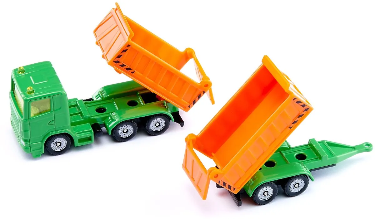 SIKU 1685 Vrachtwagen met Kantelbak en Kantelaanhanger - Groen/Oranje