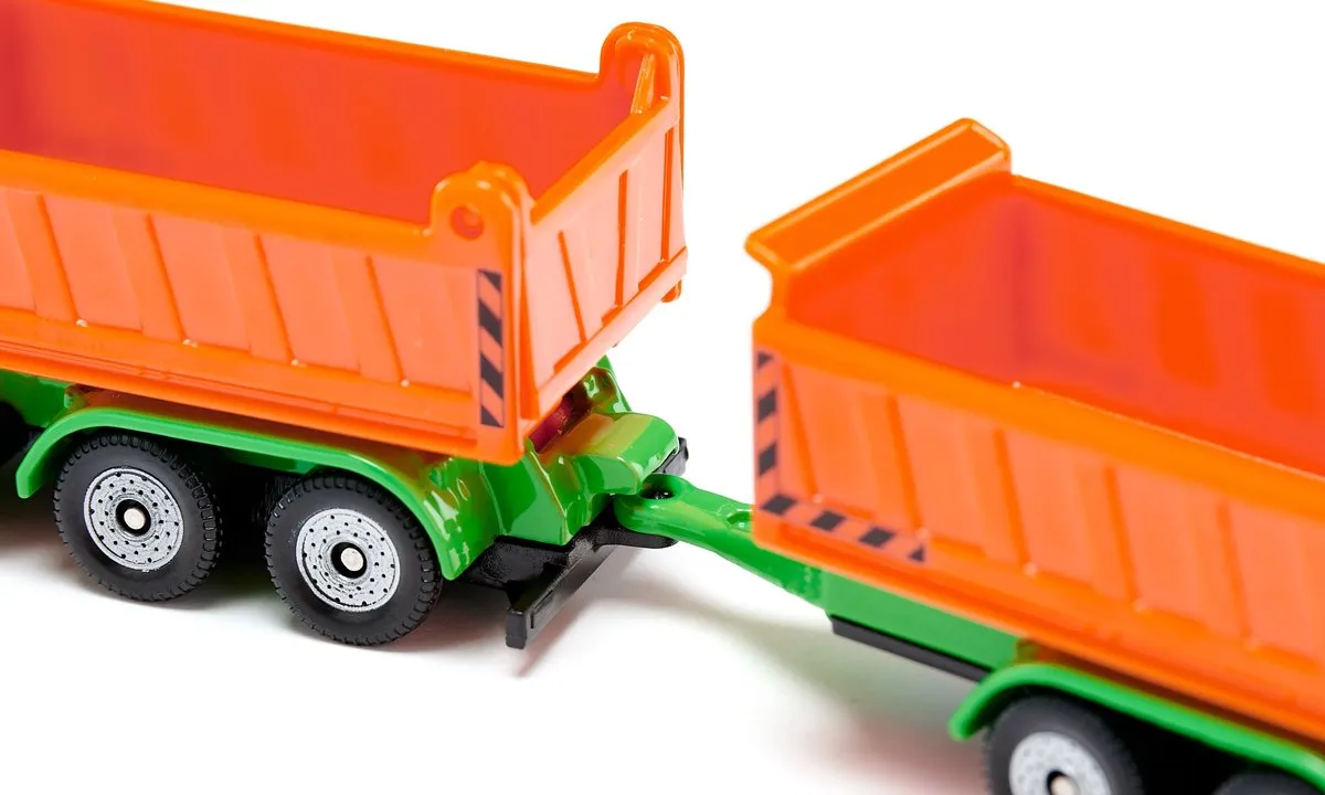 SIKU 1685 Vrachtwagen met Kantelbak en Kantelaanhanger - Groen/Oranje
