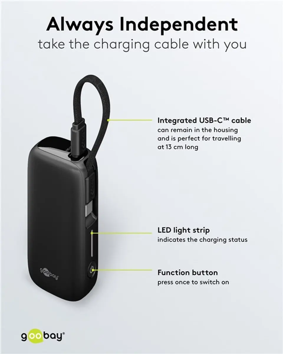 Goobay 76250 Powerbank 5000mAh - USB-C 15W - Zwart