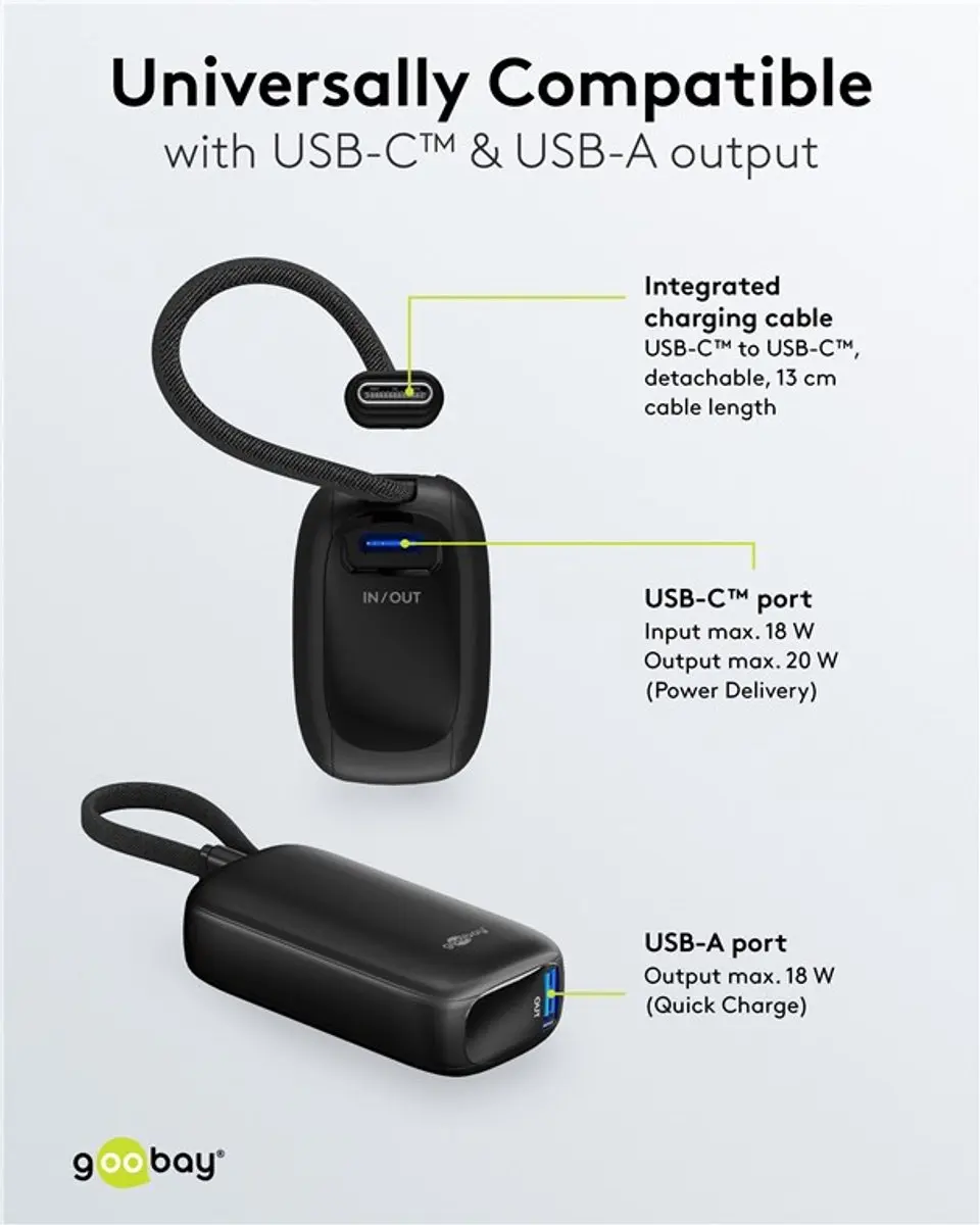 Goobay 76250 Powerbank 5000mAh - USB-C 15W - Zwart