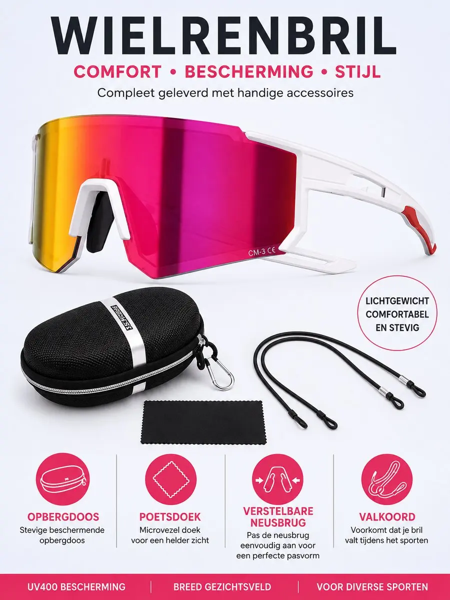 RedParrot Wielrenbril UV Bescherming - One Size - Wit