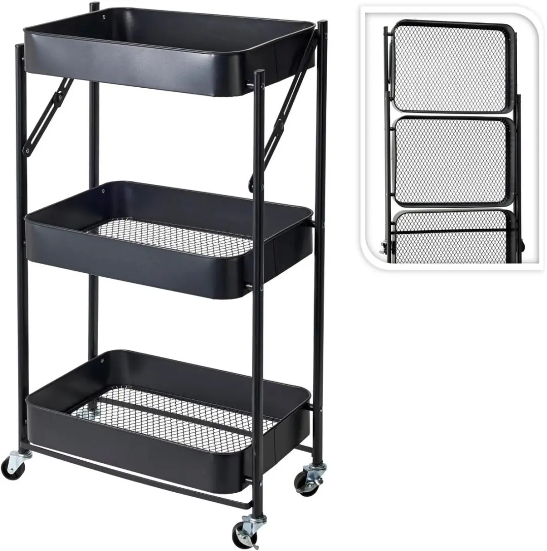 Excellent Houseware Keukentrolley 3 lagen - 77x30x45cm - Zwart