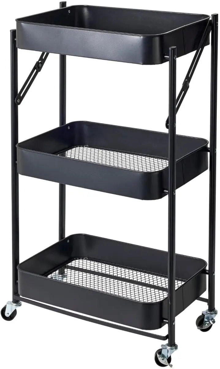 Excellent Houseware Keukentrolley 3 lagen - 77x30x45cm - Zwart