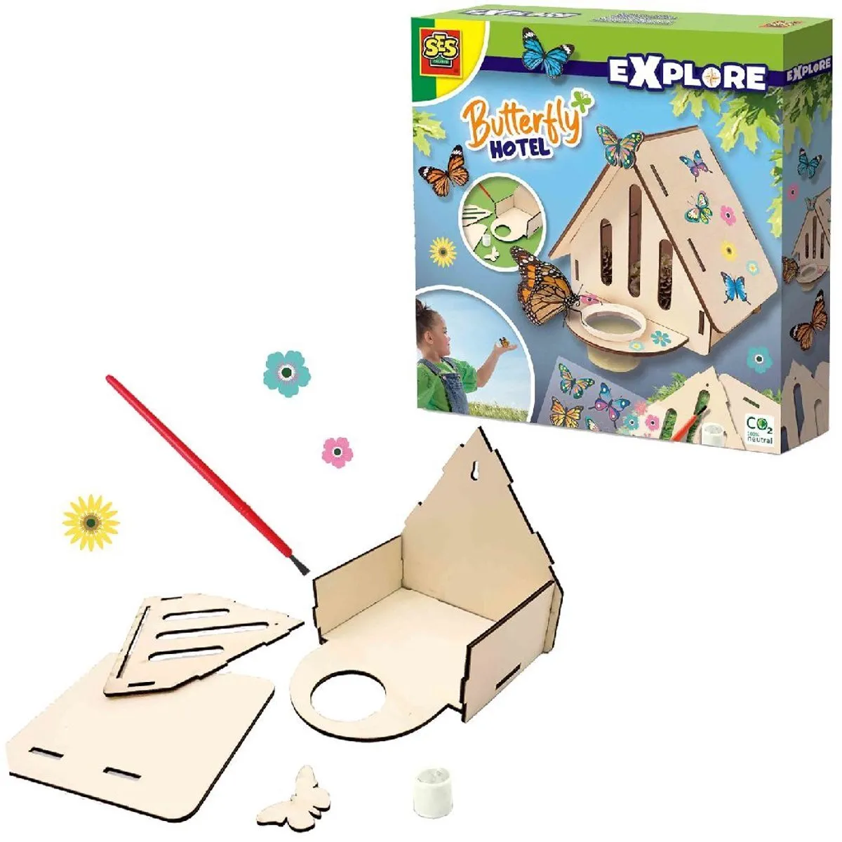 SES Creative Vlinderhotel - Houten insectenhotel met stickers