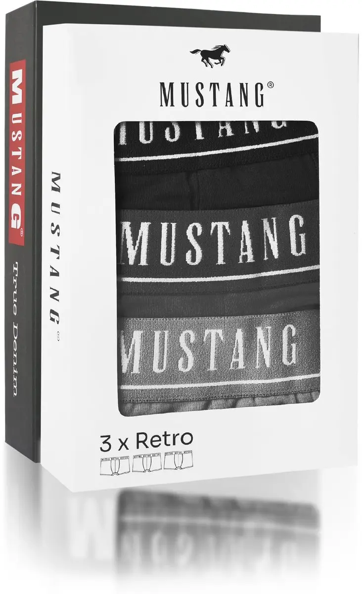 Mustang Bokser - Zwart/Blauw - 6 Stuks
