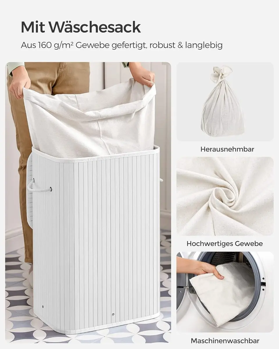 Songmics Bamboe Wasmand LCB010W01 - 72L - Wit
