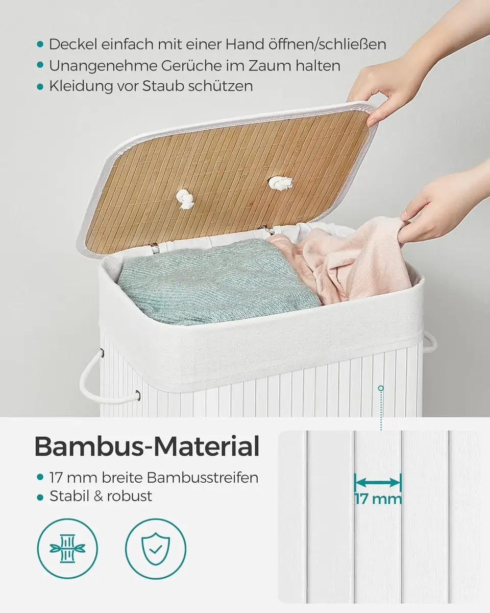 Songmics Bamboe Wasmand LCB010W01 - 72L - Wit - afbeelding 6 van 6